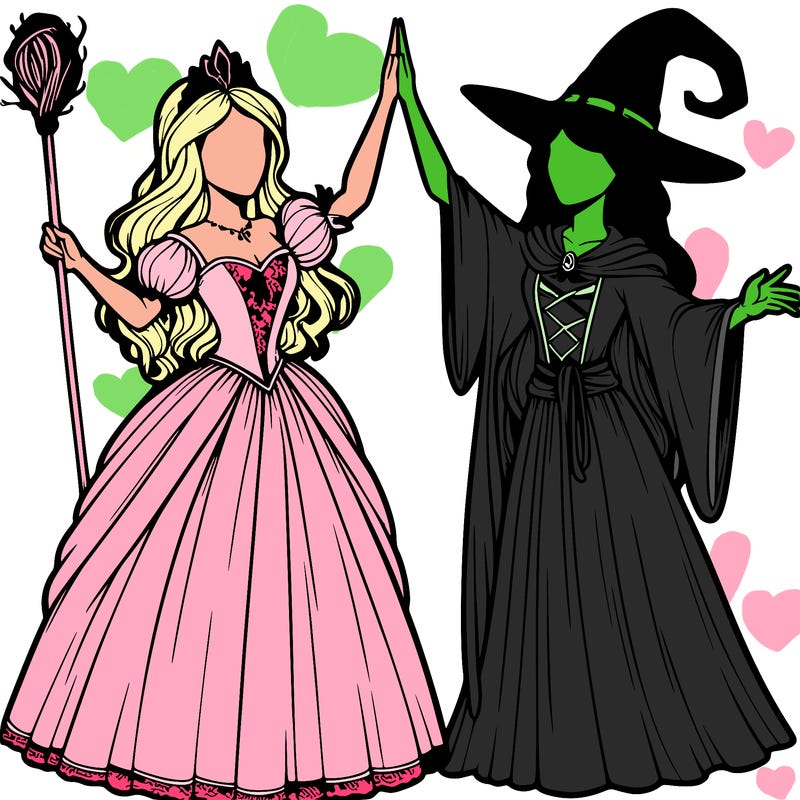 detailed realistic split of a princess and a witch