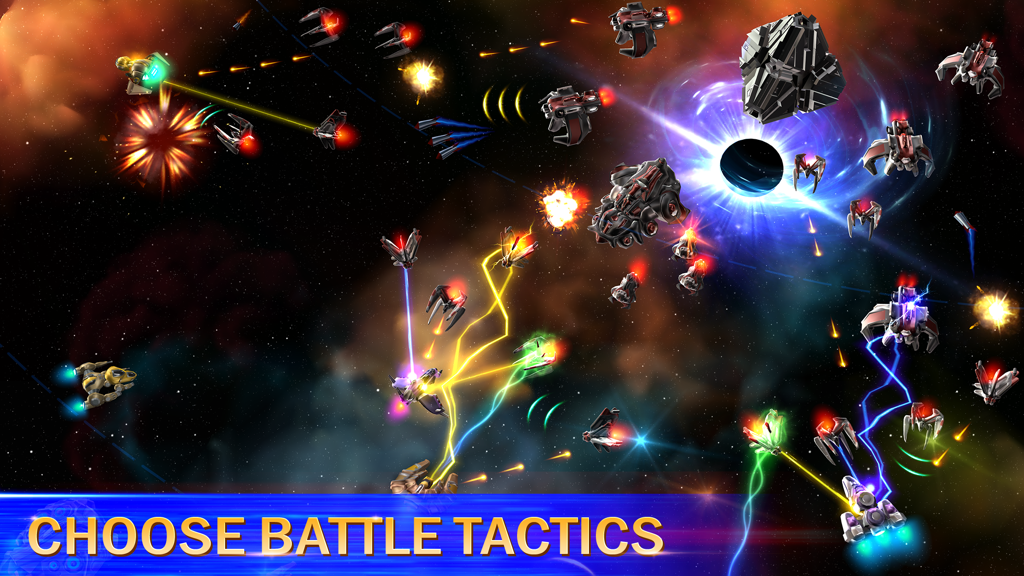 Space Rangers: Legacy - スペースレンジャー レガシーで、カラフルなレーザーで戦術的な戦闘に参加する宇宙船。