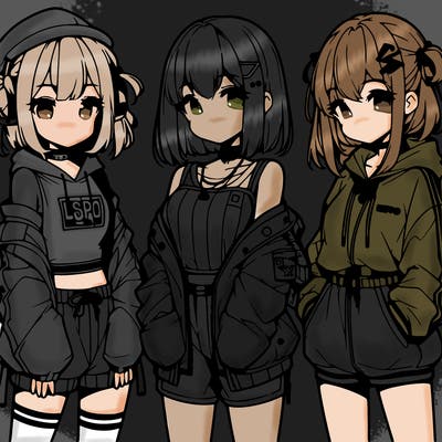 anime girls in streetwear outfits