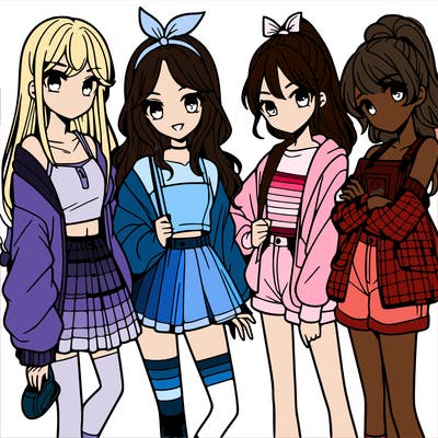 teen manga girls group of 4
