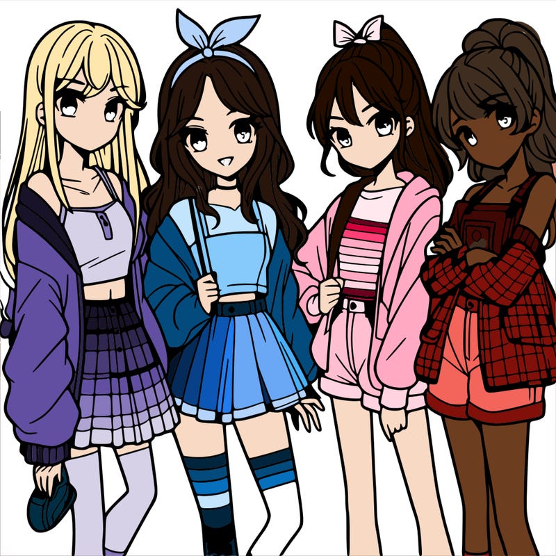 teen manga girls group of 4
