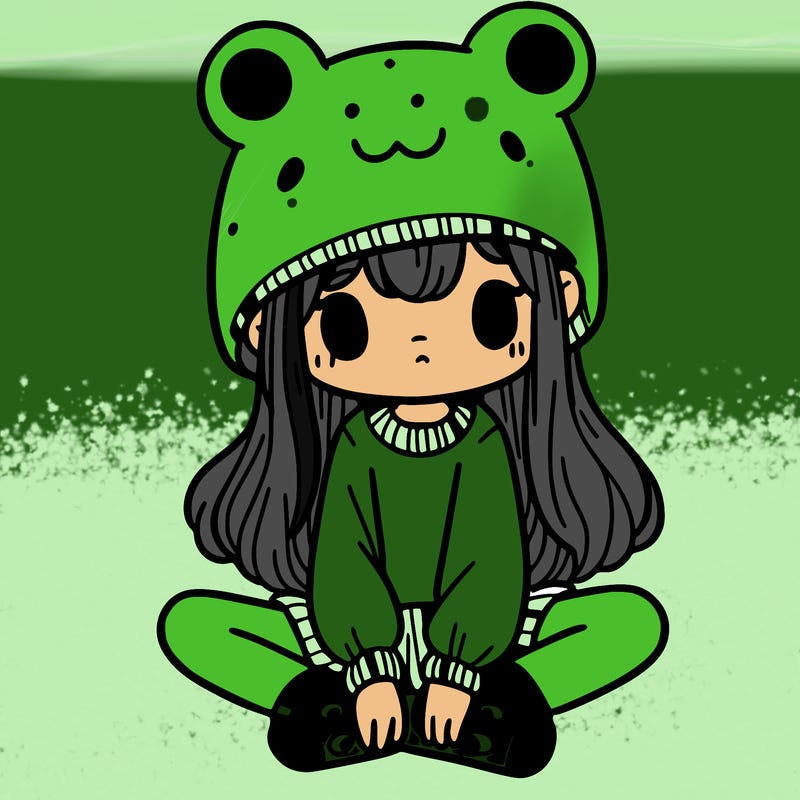 a girl wearing a frog hat and some frog socks