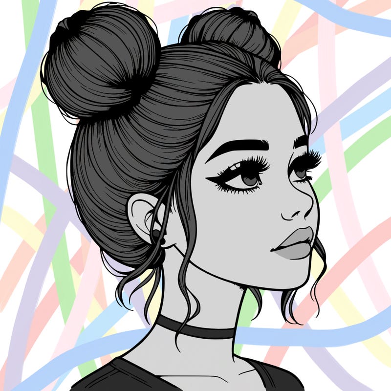realistic girl with buns on the top of her head