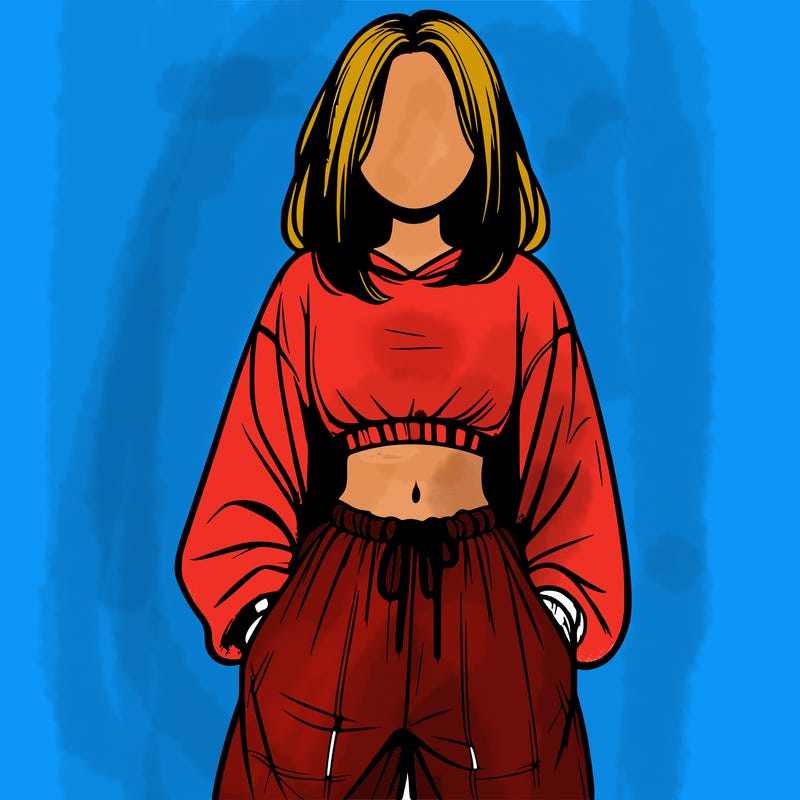 realistic girl faceless with baggy pants and a crop top