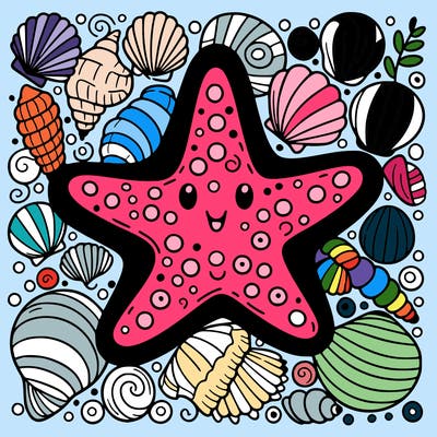 starfish surrounded by seashells