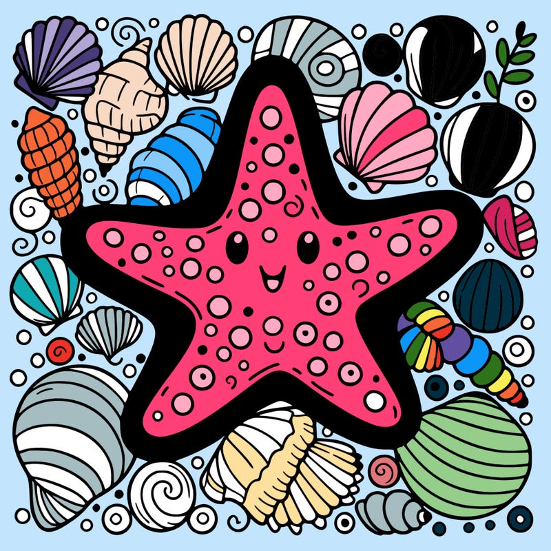 starfish surrounded by seashells
