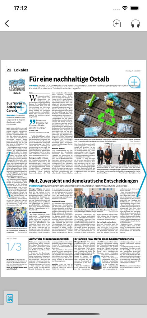 Visualizzazione dell'e-paper digitale dell'app di notizie locali Schwaepo e Tagespost.