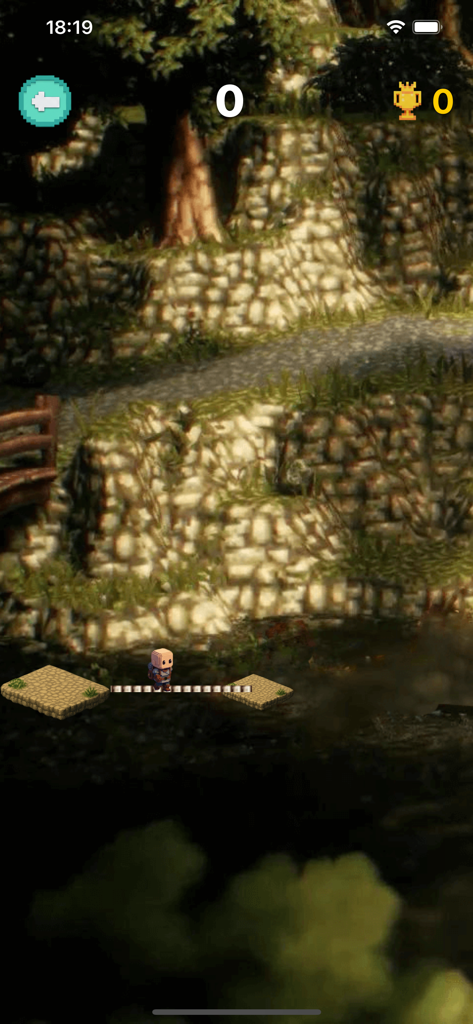 Games For Watch! - A pixel character building a bridge between platforms in a forest landscape mini game