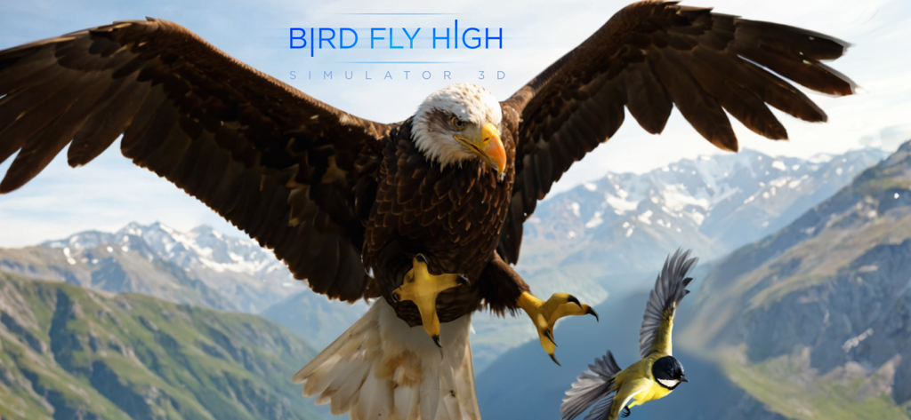 Bird Fly High 3D Simulator - A bald eagle soaring through a mountain valley in the Bird Fly High 3D Simulator game