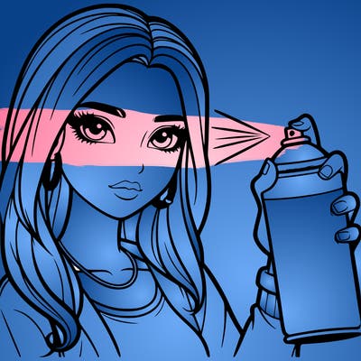 realistic beautiful girl spray painting