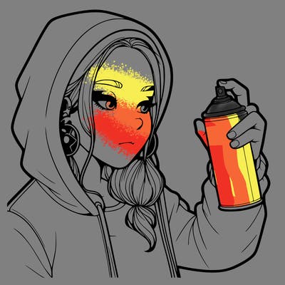 a realistic girl, spray painting