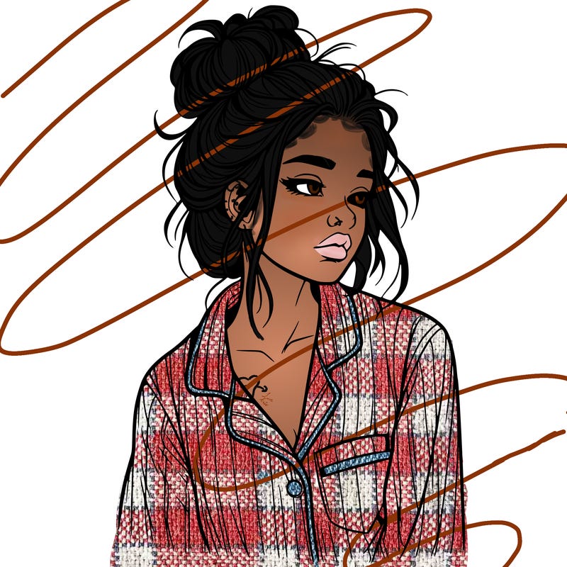realistic woman with pajamas on and a messy bun
