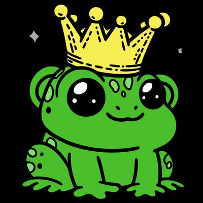 baby frog wearing oversized crown