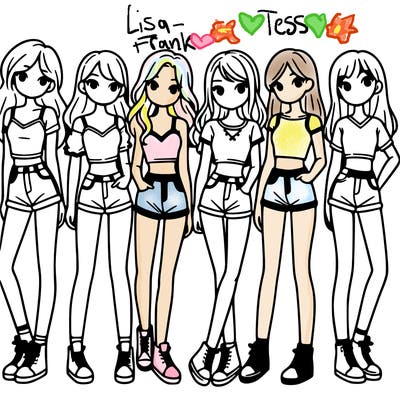 a group of girls wearing crop tops and shorts