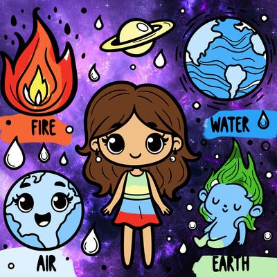 fire, water, air, earth, girl