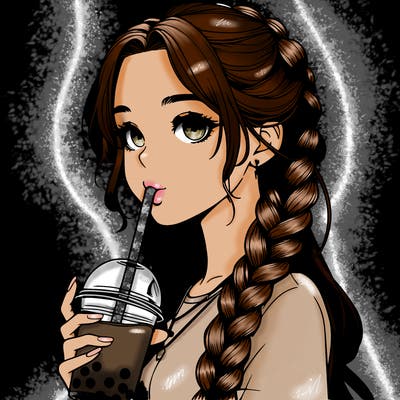 realistic girl with braided hair drinking boba