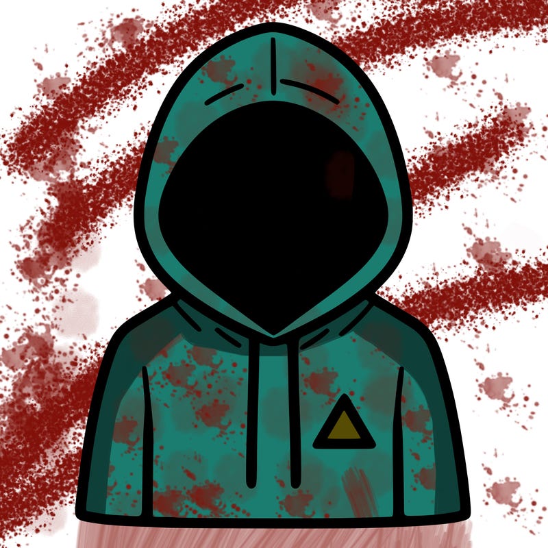 a person with non face waering a hoodie with a small triangle symbol