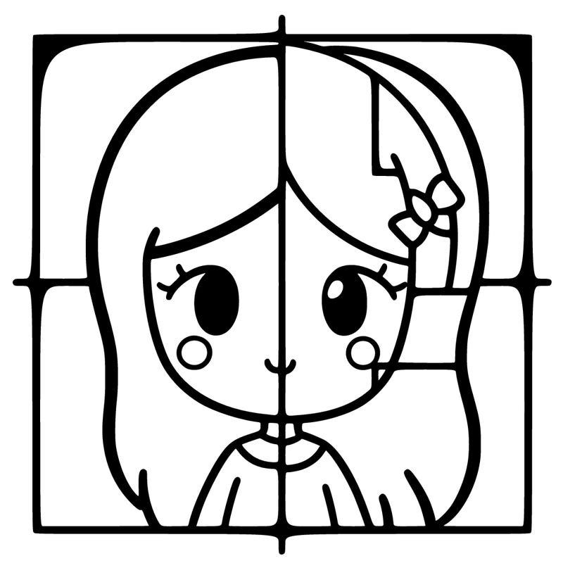 drawing girl divide into 4