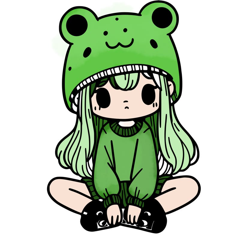 a girl wearing a frog hat and some frog socks