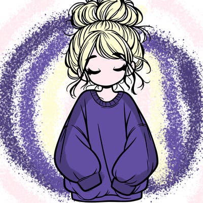girl with baggy sweatshirt and messy bun