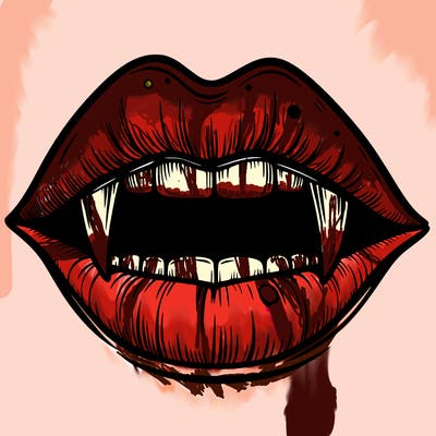lips with vampire teeth