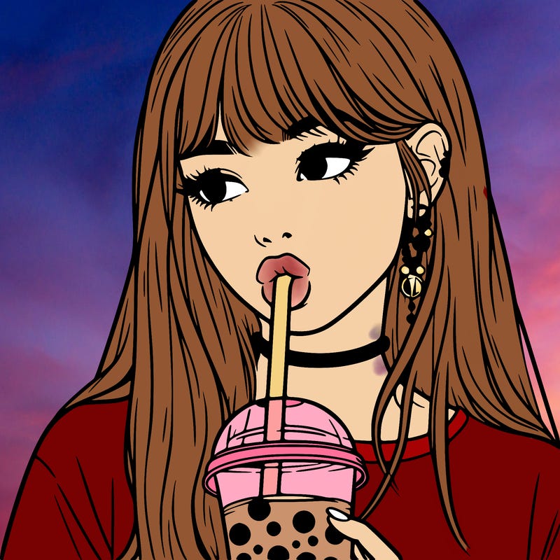 aesthetic realistic girl drinking boba