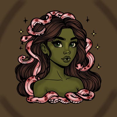 realistic girl with snakes as hair