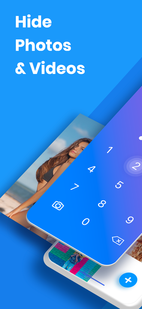 Secret photo album app interface with a numeric passcode lock screen for hiding private media.