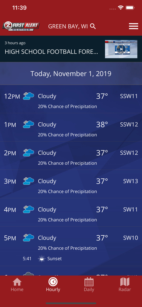 WBAY First Alert Weather - Hourly weather forecast for Green Bay Wisconsin on the WBAY First Alert Weather app