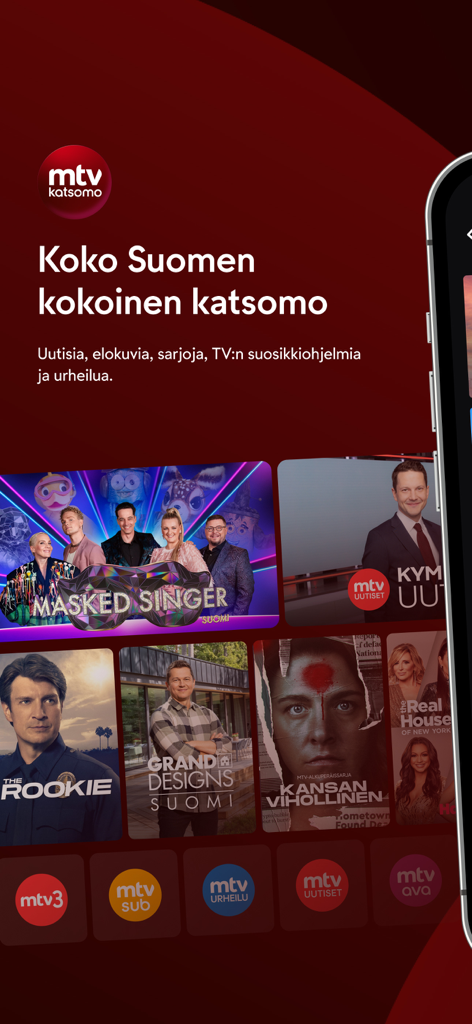 MTV Katsomo - MTV Katsomo app interface showing Finnish TV shows movies and news