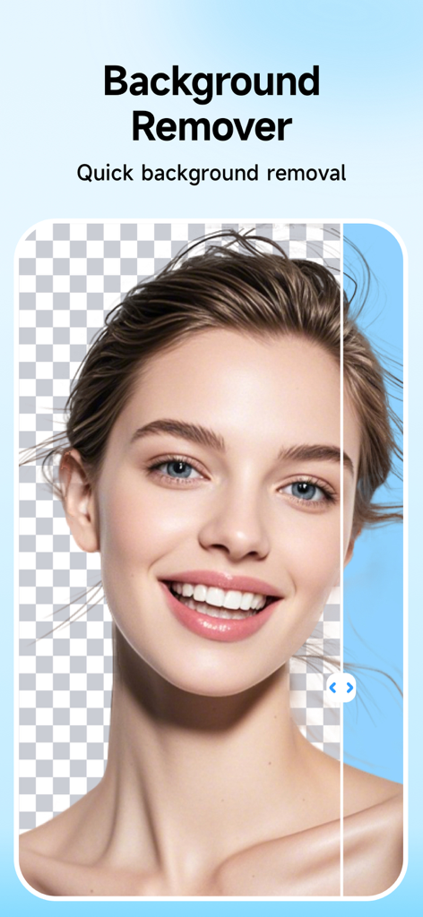 Background Remover - Erase BG - ポートレートの背景除去前後のスプリットビュー