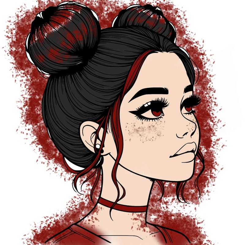 realistic girl with buns on the top of her head