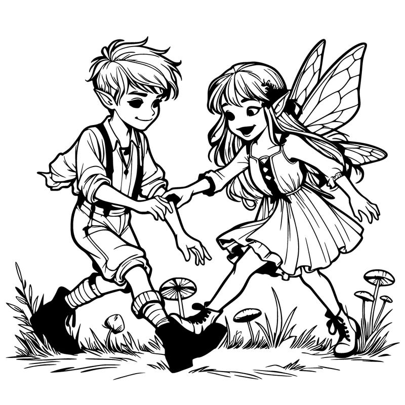 realistic young fae boy and girl playing