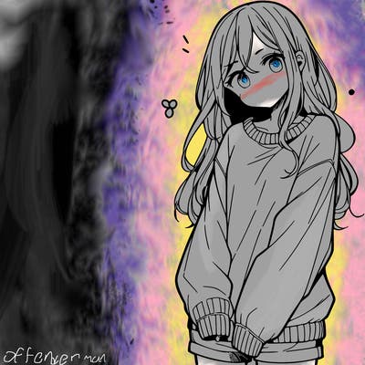 manga teen girl  in a sweater and baggy pants