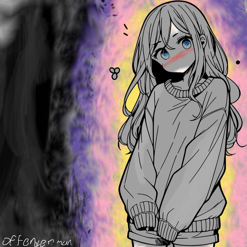 manga teen girl  in a sweater and baggy pants