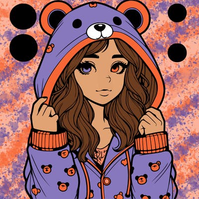 realistic girl in a animal pjs hoodie