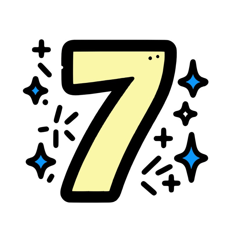 number 7 with sparkles around