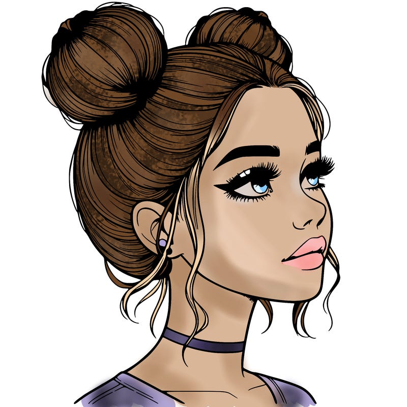 realistic girl with buns on the top of her head