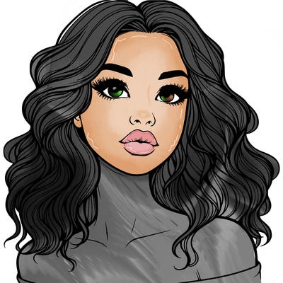 realistic girl with wavy hair and lips