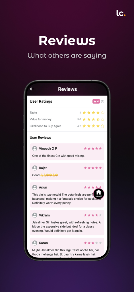 Livcheers - Alcohol Discovery - Smartphone screen displaying user ratings and reviews for spirits on the Livcheers app