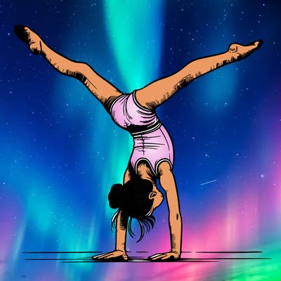 realistic gymnastic hand stand girl in four splits