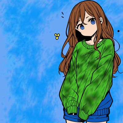 manga teen girl  in a sweater and baggy pants
