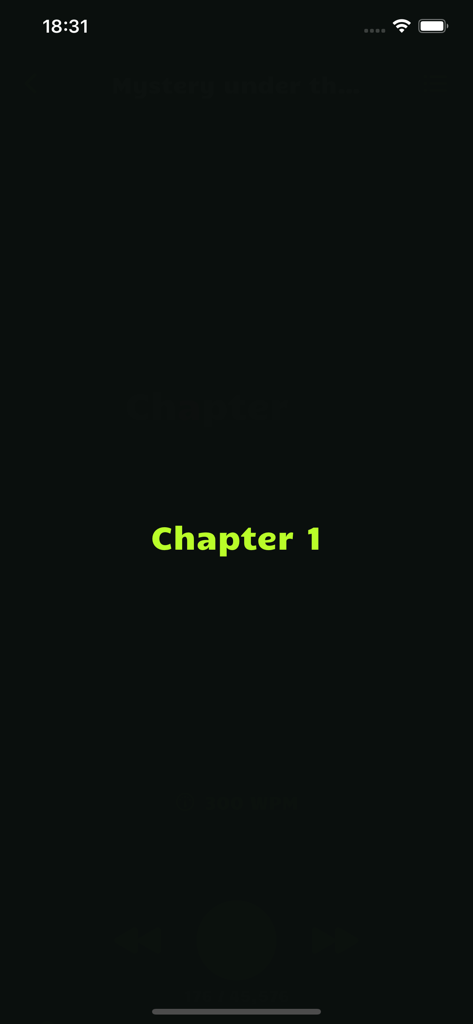 SpeedMind - Speed Reading App - Interfaz de la aplicación SpeedMind que muestra el Capítulo 1 en modo de lectura rápida RSVP