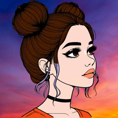 realistic girl with buns on the top of her head