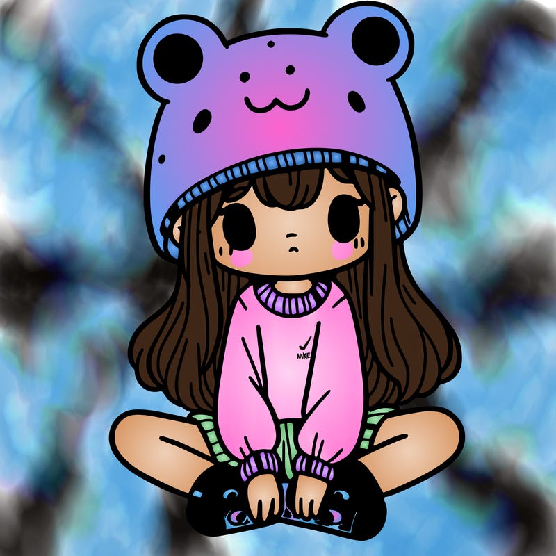 a girl wearing a frog hat and some frog socks