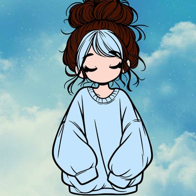 girl with baggy sweatshirt and messy bun