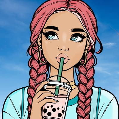 realistic girl with braided hair drinking boba