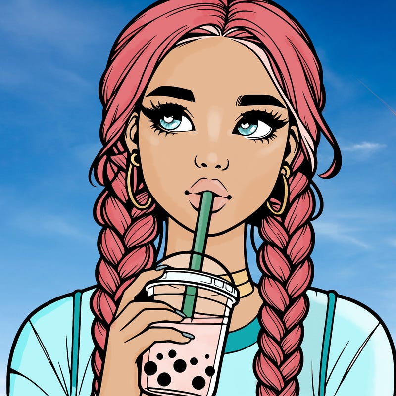realistic girl with braided hair drinking boba