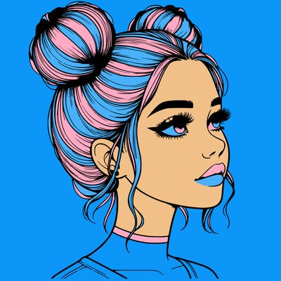 realistic girl with buns on the top of her head