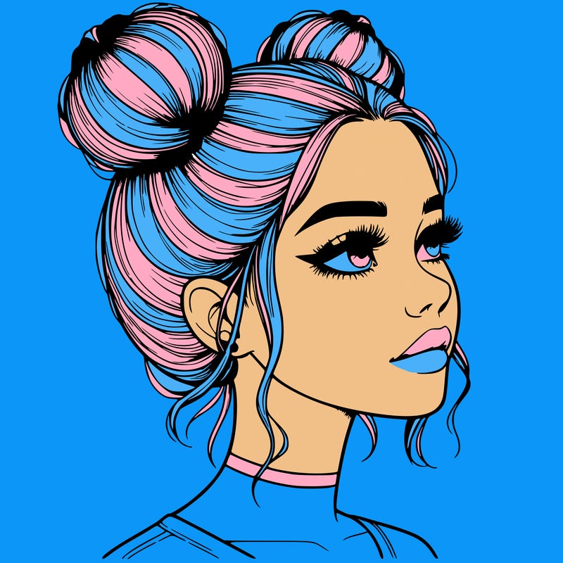realistic girl with buns on the top of her head